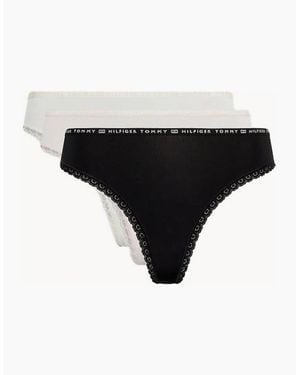 Tommy Hilfiger 3-Pack Lace Trim Microfibre Thongs, /Ivory - Black