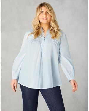 Live Unlimited London Cotton Button Front Relaxed Blouse - White