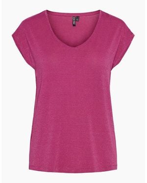 Pieces V-Neck Regular Fit T-Shirt - Pink