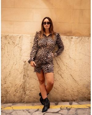 Gini London Animal Print Military Mini Dress - Brown