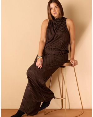 Live Unlimited London Jacquard Wide Leg Trouser - Natural