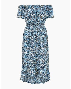 Mela London Floral Bardot Midi A-Line Dress - Blue