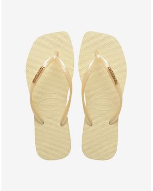 Havaianas Square Logo Metallic Flip Flops - White