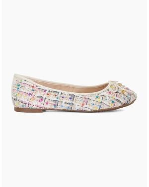 Dune Lo Hallo Textured Flats Court Shoes - White