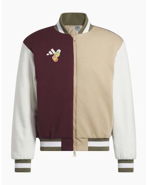 adidas Colour Block Patterned Full Zipper Lettering Graphic Ribbed Cuff Bomber Collar Windbreaker - White