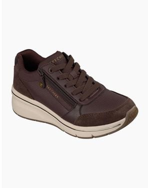 Skechers Billion Flex Luxe Up Leather Chocolate Duraleather/Mesh Trainers - Brown