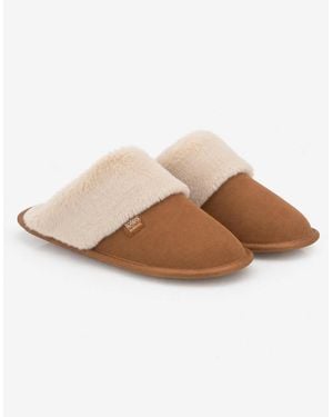 Totes Isotoner Suede Mule Slipper With Fur Cuff Mules Tan - Brown