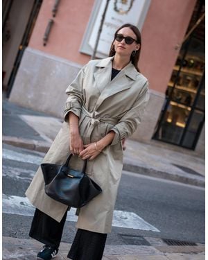 Gini London Sage Double Breast Longline Belted Trench Coat - Natural