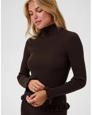 Cream Dela Knit Roll Neck - Brown