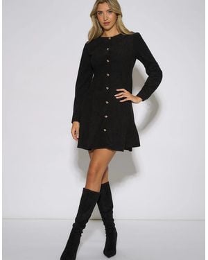 Gini London Button Cord Mini Dress - Black