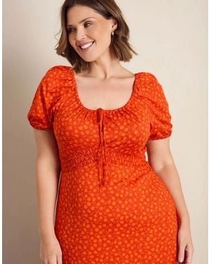 Live Unlimited London Floral Print Gathered Neck Midaxi Dress - Orange