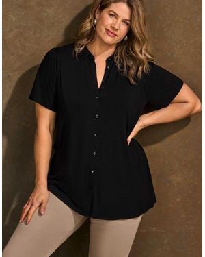 Live Unlimited London Button Through Short Sleeve Jersey Shirt - Black