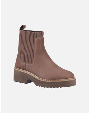 TOMS Millie Leather Oak Heeled Ankle Boots - Brown