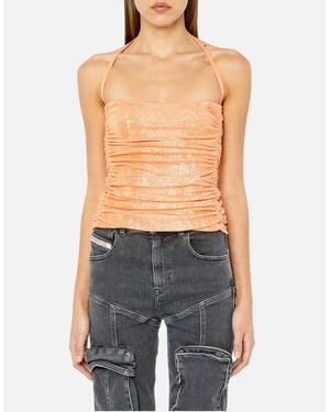 DIESEL T-Dru Laminated Jersey Halter Neck Sleeveless Vintage Party Tops - Blue