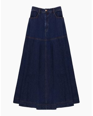 Ro&zo Dark- Denim Flared Maxi Skirt - Blue