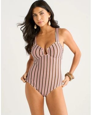 Gini London Multi Colour Stripe Square Neck Swimsuit - Multicolour