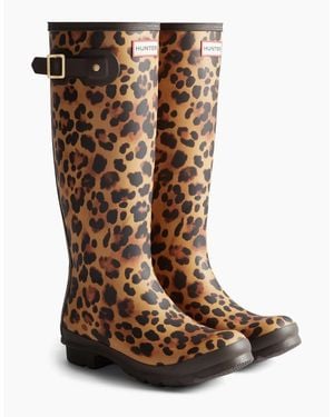 HUNTER Original Tall Leopard Boot Rubber Leopard Print/Chocolate Wellington Boots - Brown