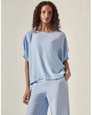 James Lakeland Relaxed Gathered Sleeve Top – Powder - Blue