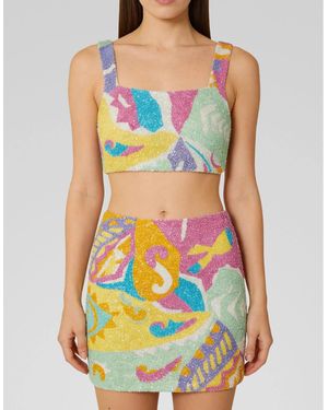 Oceanus South Beach Azure Beaded Mini Skirt Multi Colour - Green