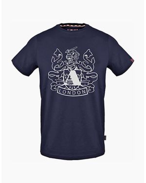 Aquascutum Crew Neck Ribbed Collar Short Sleeve Jersey T-Shirt - Blue
