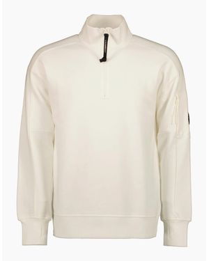 C.P. Company Quarter Zip Lens Fleece Sweatshirt - White