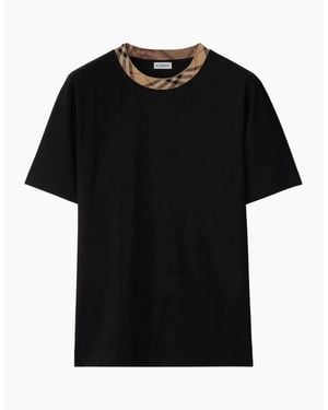 Burberry Check Trim Relaxed Fit Cotton T-Shirt - Black