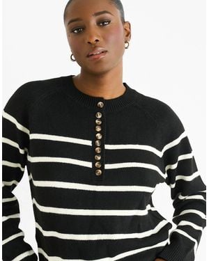 Gini London Recycle Mix Stripe Button Up Loose Fit Knit Jumper - Blue