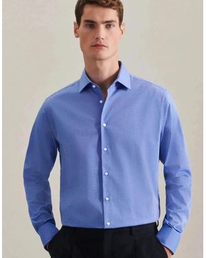 Seidensticker Shaped Fit No Iron Kent Collar Business Shirt Mid - Blue