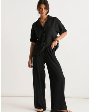 Gini London Elastic Waist Wide Leg Trousers - Black