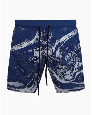 Philipp Plein Plein Sport Water Tiger Logo Medium Boardshort Swim Shorts - Blue