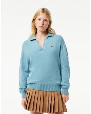 Lacoste Crocodile Logo Collared Neck Long Sleeve Jumper - Blue