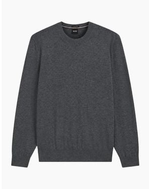BOSS H-Leno Crewneck Knitwear Jumper - Grey