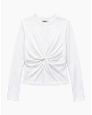 Ro&zo Twist-Front Long-Sleeve Cotton T-Shirt - White