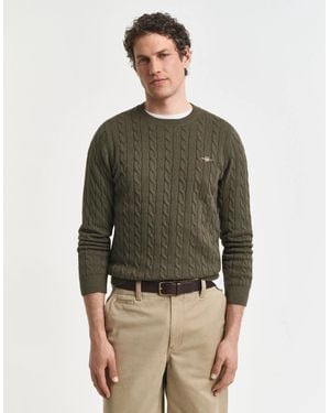 GANT Cotton Cable Knit Crew Neck Jumper - Green
