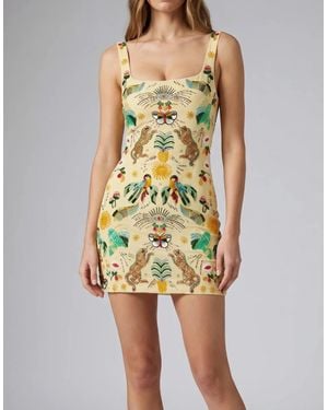 Oceanus Aurelia Embroidered Luxury Sequin Mini Dress - Yellow