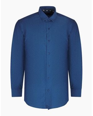 Aquascutum Textured Long Sleeve Dark Shirt - Blue