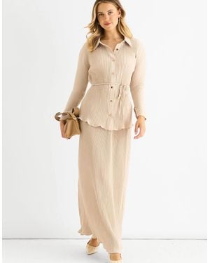 Gini London Plisse Elasticated Waist Maxi Skirt - Natural