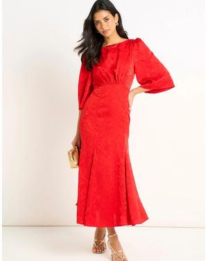 Gini London Satin Jacquard Midi Dress - Red