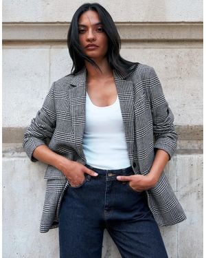 Ro&zo Mono Check Oversized Blazer With Wool - Grey