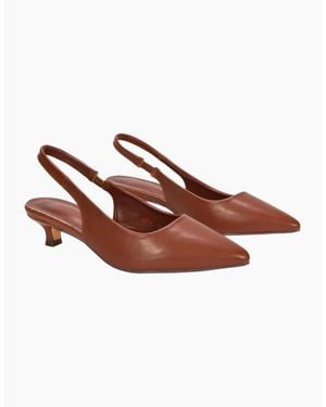 XY London Ladies Leila Sling Back Low Kitten Heel Court Shoes - Brown