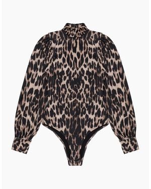 Ro&zo Leopard-Print Puff-Sleeve Bodysuit - Black