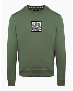 Aquascutum Crew Neck Ribbed Collar Long Sleeve Sweatshirt - Green