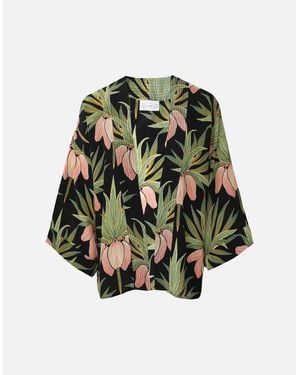 One Hundred Stars Deco Bud Crepe Kimono - Green