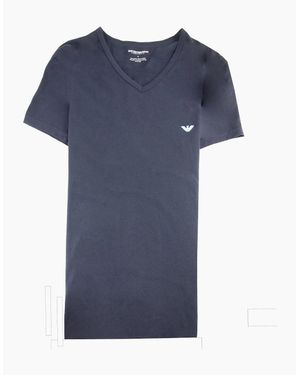 Emporio Armani Eagle Logo V Neck T Shirt - Blue