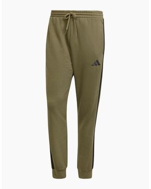 adidas Fleece Tapered Cuff 3 Stripes Joggers - Green
