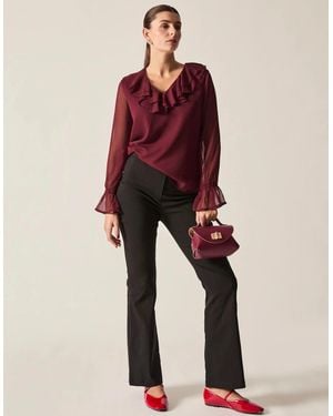 James Lakeland Burgundy Sheer-Sleeve Ruffle Blouse - Red