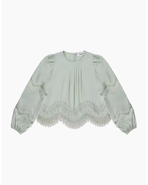 Ro&zo Lace-Panelled Cotton Blouse - Green