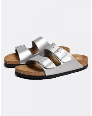 Birkenstock Arizona Birko-Flor Metallic Sandals - White