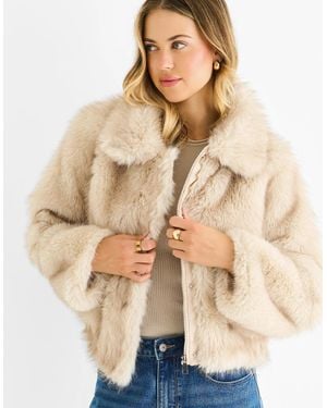 Gini London Premium Ombre Faux Fur Jacket - Blue