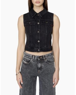 DIESEL De-Slimmy-Sm Denim Waistcoat Sleeveless Trucker Tops Vest Gilet - Black